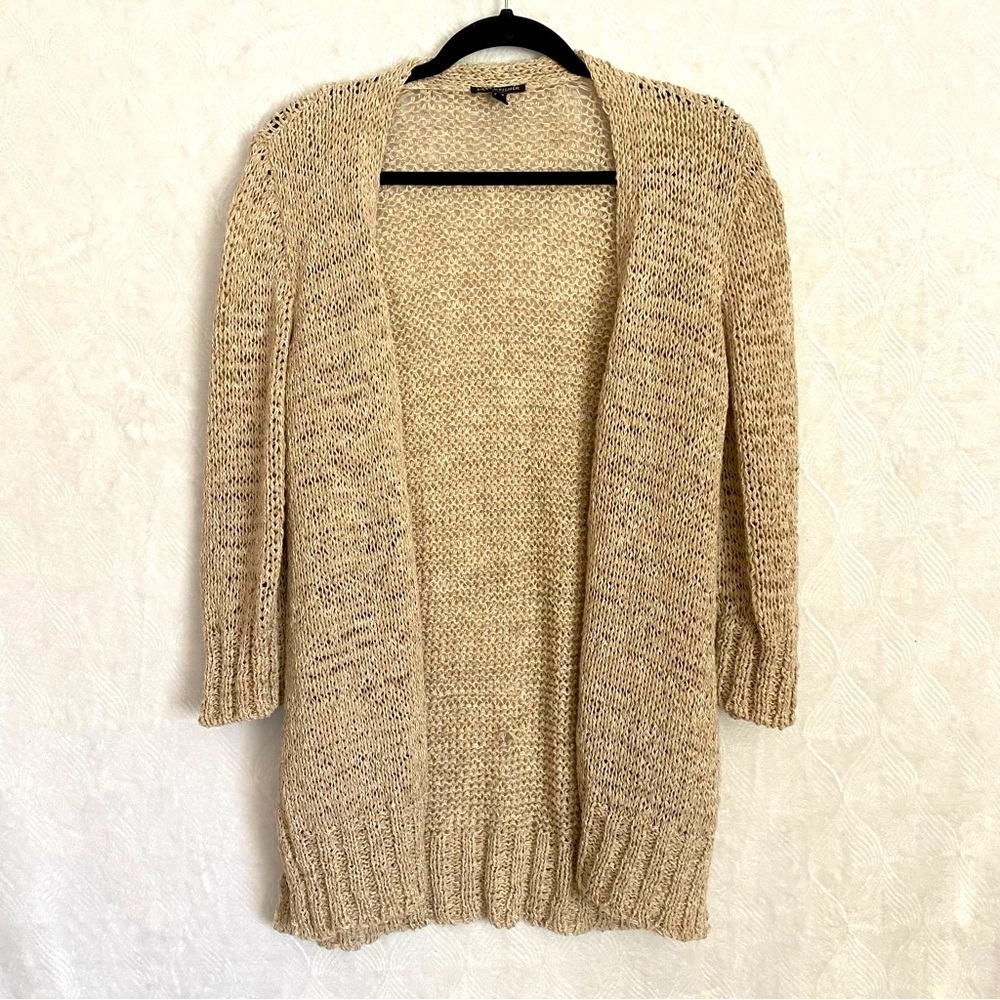 Eileen Fisher Rustic‎ Twisted Tape Cardigan Linen Blend Sz M Open Weave Crochet